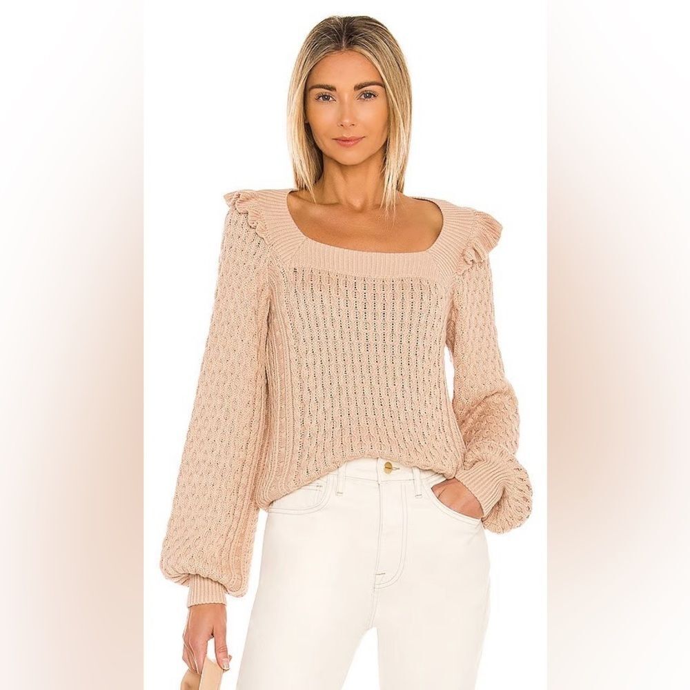 NWT 525 America Cotton Ruffle Cable Pullover Sweater in Oat